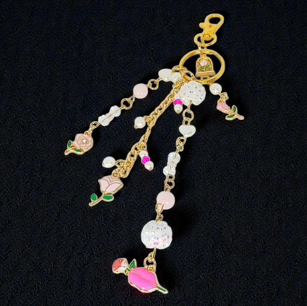 Bag Charm Purse Jewelry Pink Roses Morganite Pearls 00s Modern Retro Glam Bling